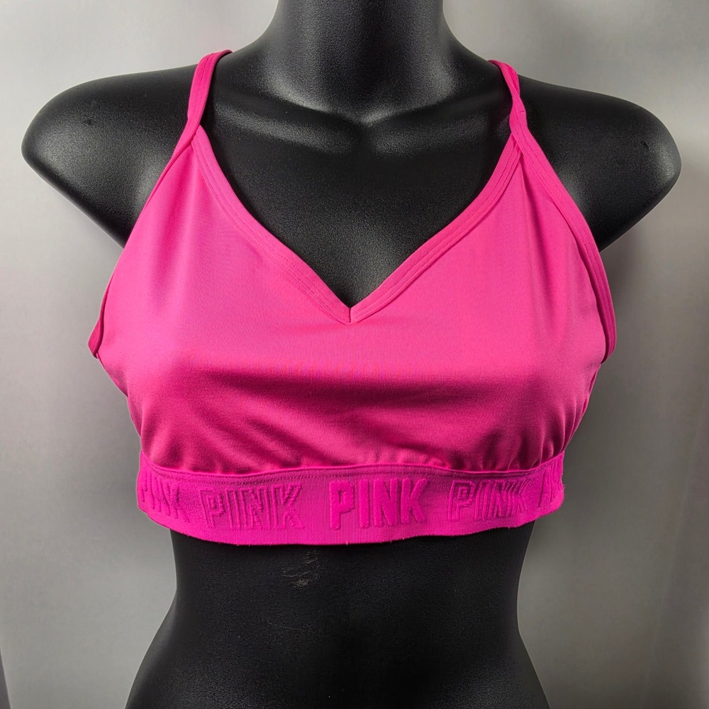 Victoria's Secret Pink Active Ultimate Lightly Lined Sports Bra V-Neck Hot Pink